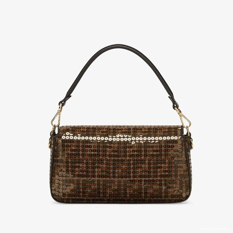 Affordable Brown Fendi In FF Motif Bag Sequins Medium Fabric Baguette with 0718